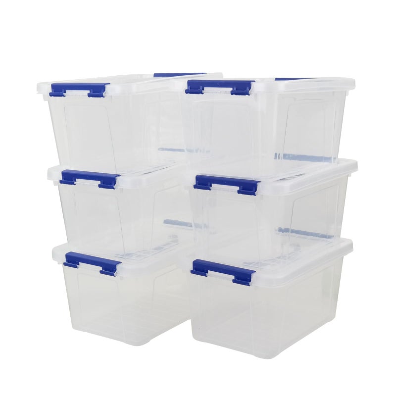 EudokkyNA 6 L Plastic Storage Box, Clear Boxes with Handles Set of 6 - Image 1